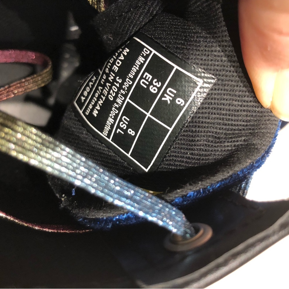Dr. Martens Blue Velvet Lace-Up Boots with Multicolor Glitter Laces - Picture 5 of 5